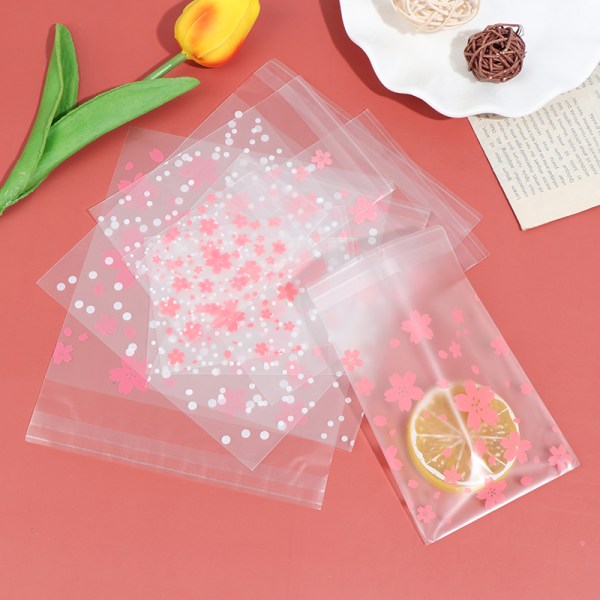 100st/ set Prickar Cherry Blossoms Cookie Godispåse Plastförpackning Little bit4
