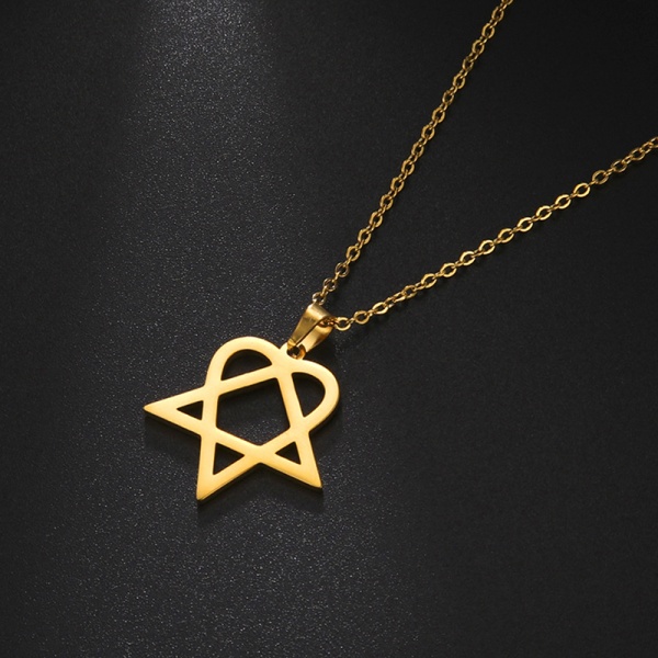 Klassiskt enkelt Heartagram Star Heart-hänge i rostfritt stål Gold