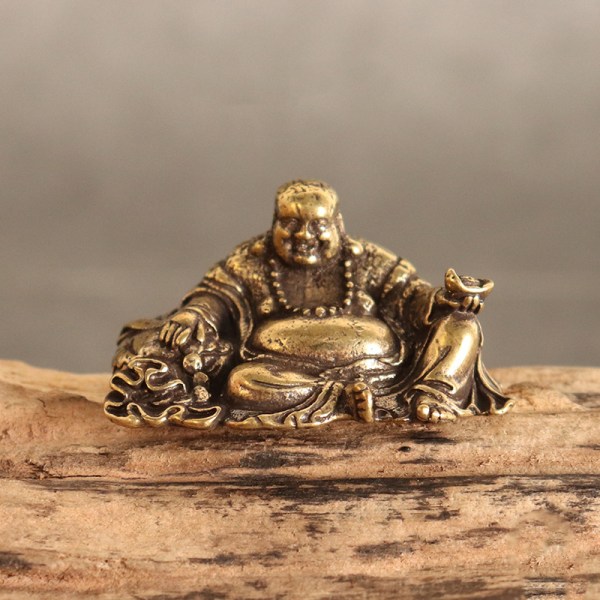 Pure Copper Maitreya Buddha Liten Staty Feng Shui Ornament Hom