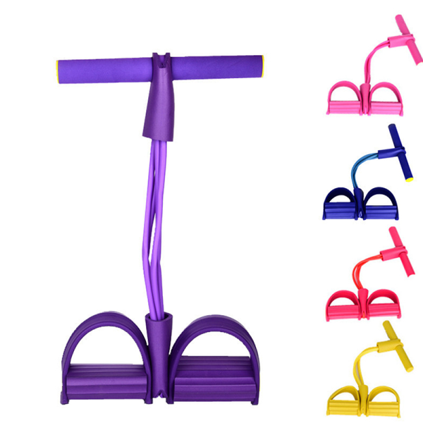 4 Tube Fitness Resistance Bands Latex Pedal Exerciser Sit-up Pu Purple