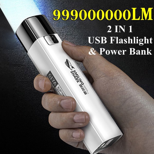 Ultra Bright Tactical LED-ficklampa Mini Torch Power Bank Outd White