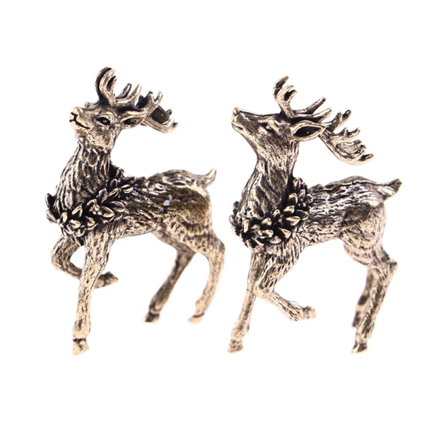 2 STK Ren koppar Hjortar Skulptur Ornament Solid Mässing Deer Mini