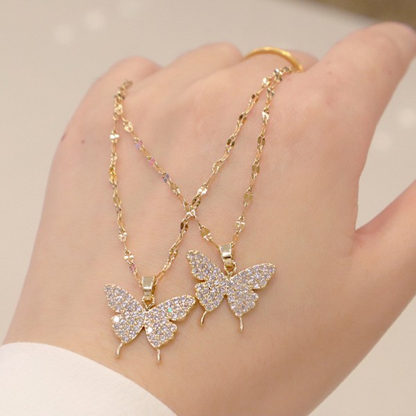 n Fashion Golden Pendant Butterfly halsband för kvinnor hals kedja