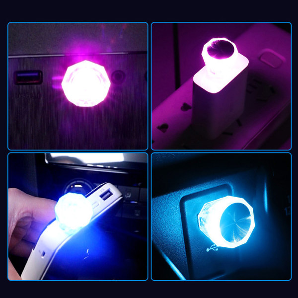 Crystal Colorful Blinkande 5V Mini USB LED Car Ambient Light purple pink