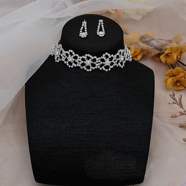 Fashion Crystal Bride Smycken Set Rhinestone Silverpläterad hals 1Set