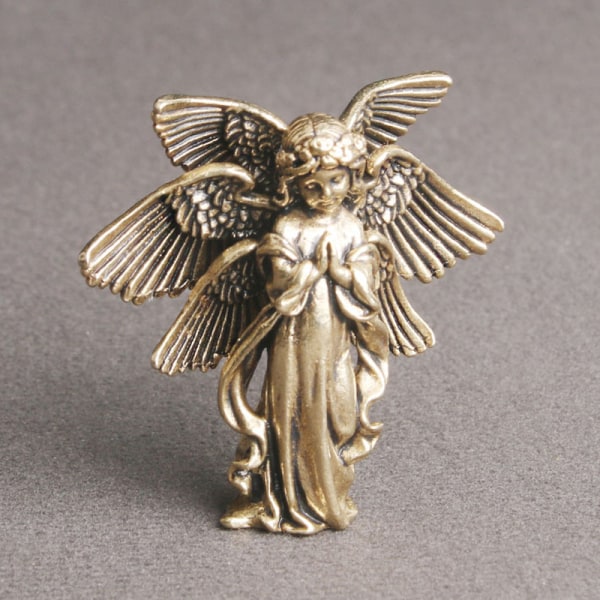 Koppar Sex-vingad ängel God Love Cupid Staty Ornament Mässing A