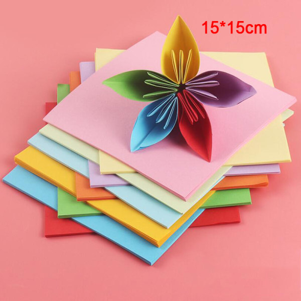 100 X 10 färger Origami-papper Dubbelsidigt, färgstarkt vikbart DIY 15*15CM
