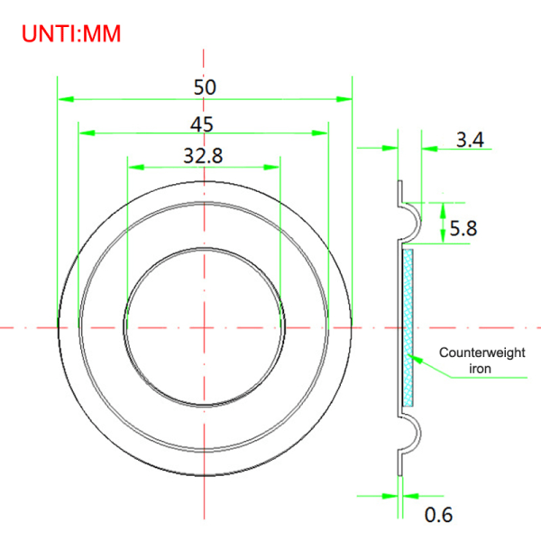 50 mm diameter basmembran lågfrekvent diafragma radiator R one size