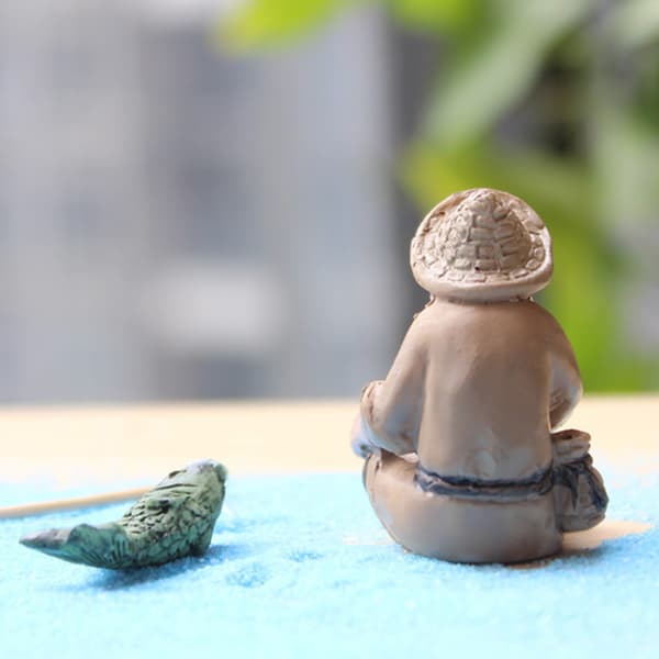 Fiske Old Man Resin Figur Staty Trädgård Prydnad Micro-Lands