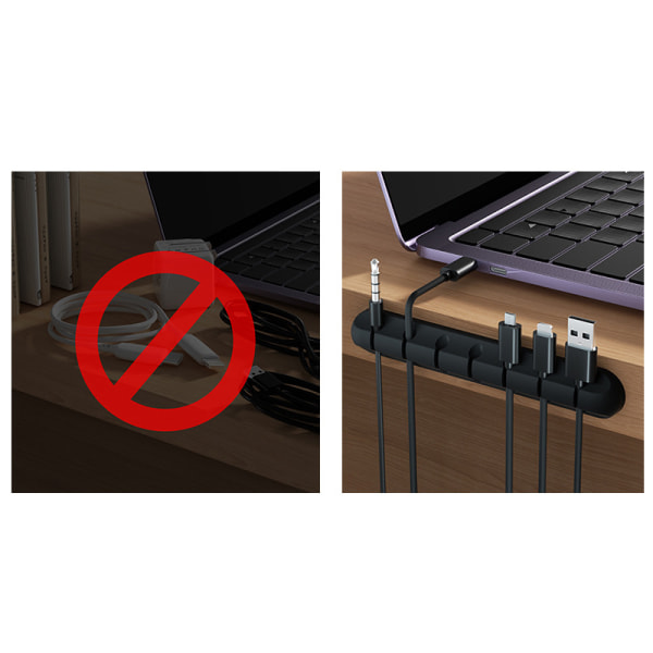 Flexibel USB Cable Manager: Silikonklämmor för trådhållare Black 5 holes