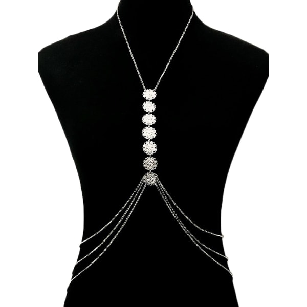 Kvinnor Geometrisk kropp Kubansk kedja Dam Sexig Cross Chest Chain Silver