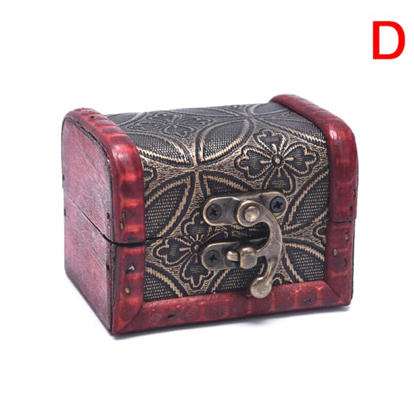 Antik Mini Wood Treasure Chest Förvaringslåda Smycken Organizer D