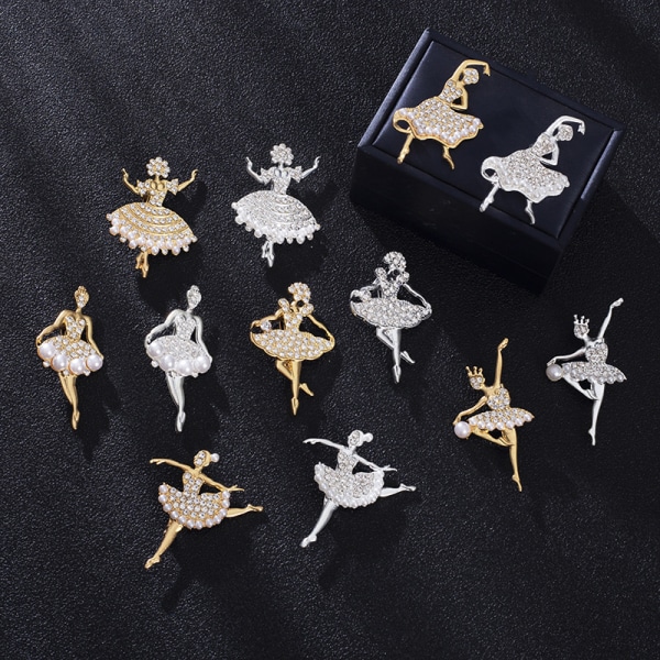 Mode Rhinestone e Dancing Girl Broscher Crystal Balett Dance Gold D