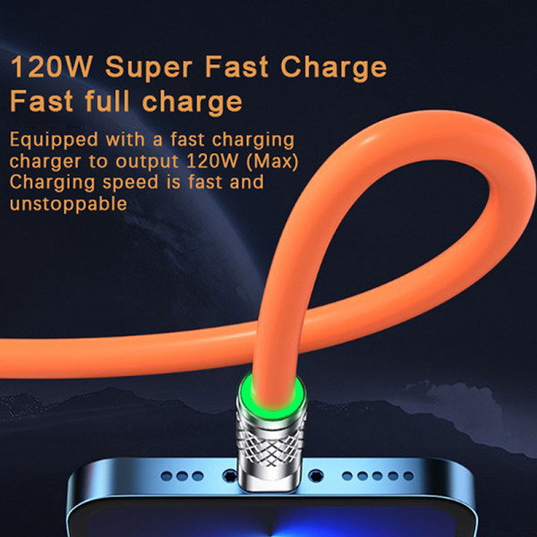 120W 6A 3 i 1 snabbladdningskabel Datasladd för telefon USB Char Orange