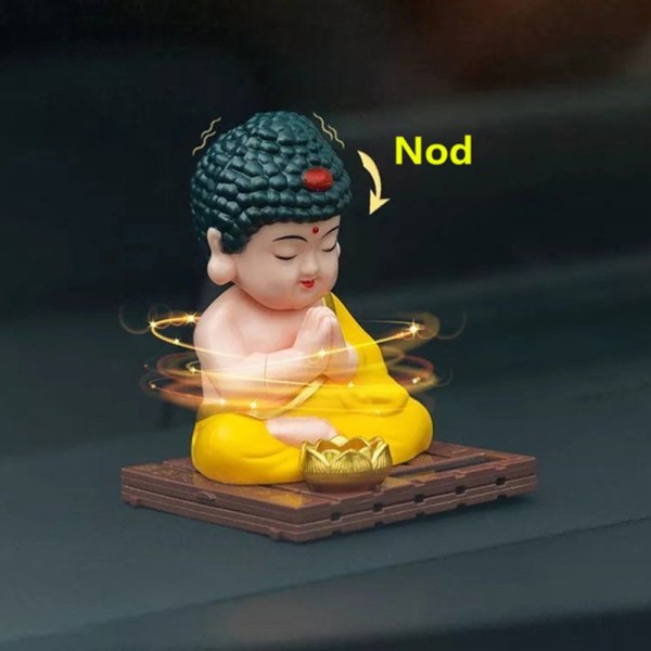 Solar Nodding Buddha Staty Mascot Hem Bil Inredning A2