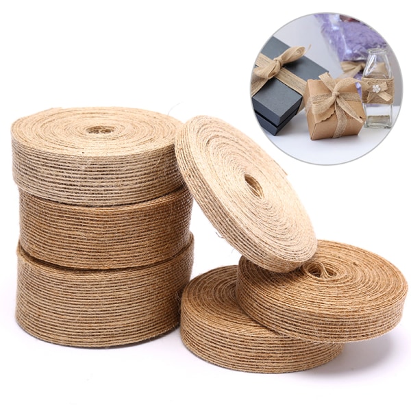 10M Burlap Ribbon Naturligt Vintage Jute Rep Craft Presentpaket 15mm
