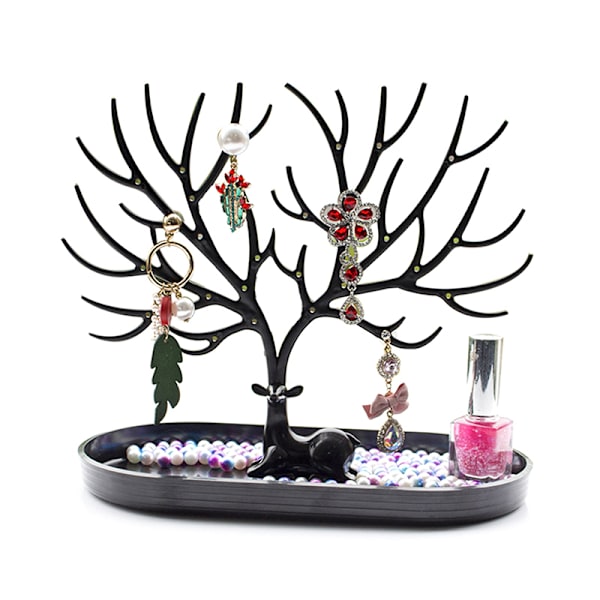 Deer Örhängen Halsband Ring Smycken Display Stand Bricka Tree Sto K-With hole