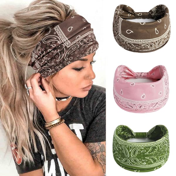 Boho Knot Turbans Yoga Elastic Head Wrap Printed Pannband Pink
