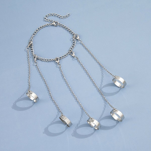 Punk Geometric Chain Wrist Armband För Kvinnor Män Ring Charm Silver