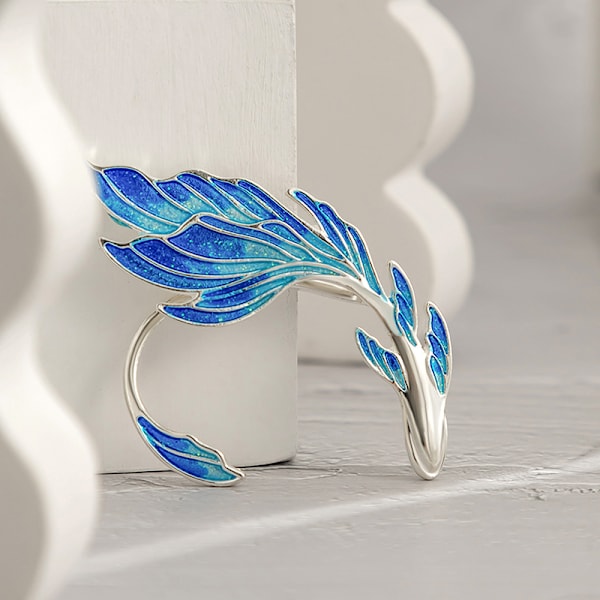 Punk Creative Gradient Blue Fish Ear Cuff Clip örhängen för kvinna Left ear