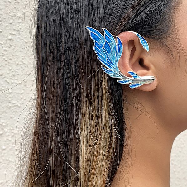 Punk Creative Gradient Blue Fish Ear Cuff Clip örhängen för kvinna Left ear