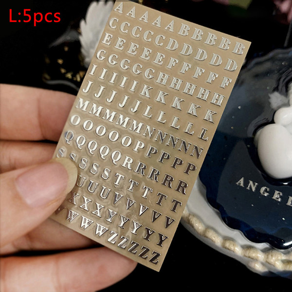 5 st alfabetbokstäver Glitter Resin dekorativa klistermärken engelska Silver L