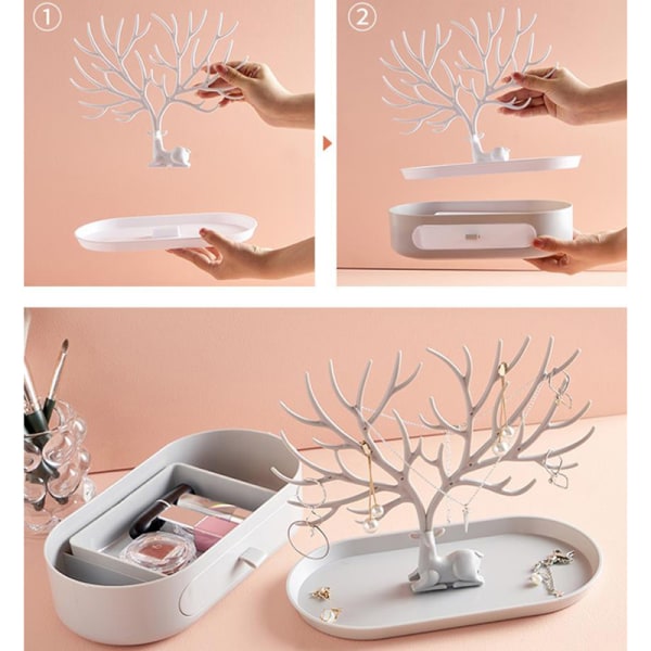 Deer Örhängen Halsband Ring Smycken Display Stand Bricka Tree Sto X-With drawer
