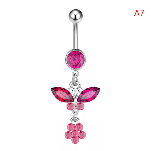 Zirkon Dangle navelringar Hjärta Fjäril Navel Ring Paj A7