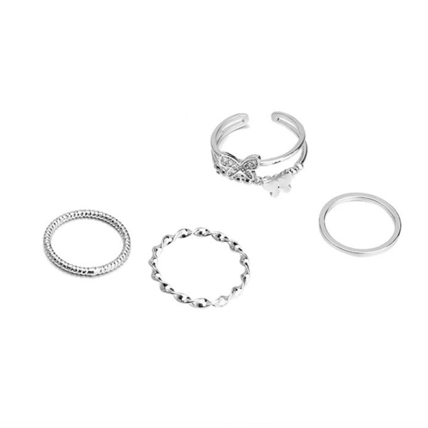 4st Fjärilsring Set Silver Färg Öppning Justerbar Mode Gold