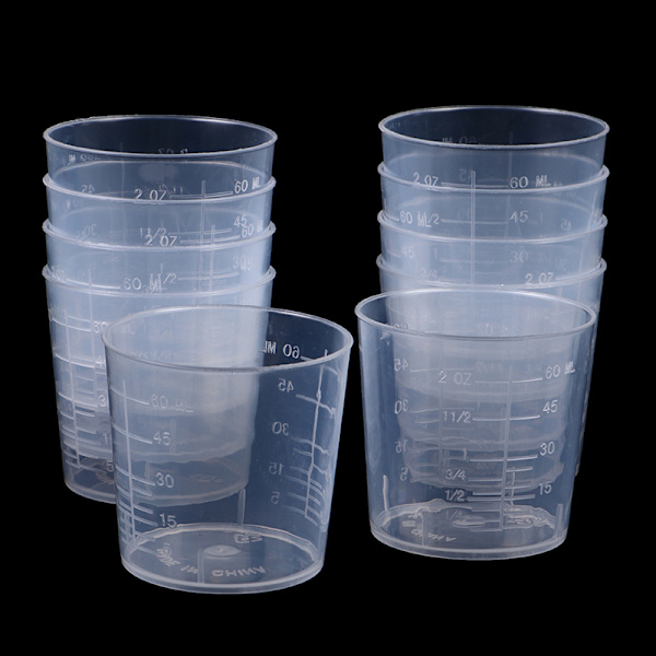 10st 60ML Laboratorieplast Graduerad Mätkopp Klar Sca