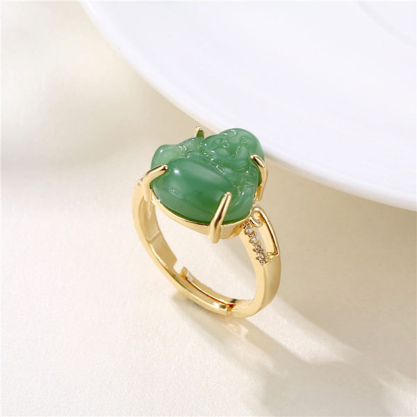 Maitreya Buddha Rings Justerbar Buddha hänge Guldfärgad Ring Green