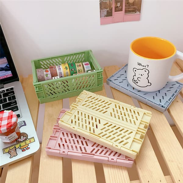 Mini plastförvaringslåda Hopfällbar förvaringsbehållare Desktop Blue S