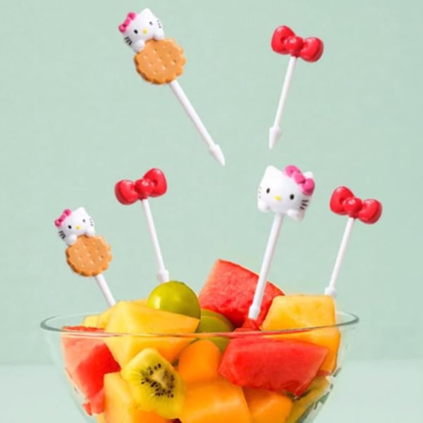 Kawaii Sanrio Hello Kittys tecknade fruktgaffel i plast och skönhet
