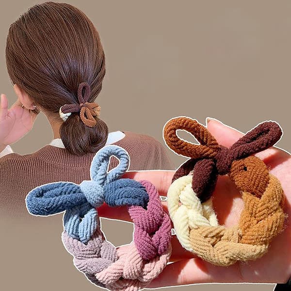 Höst Vinter Förtjockad Duk Väv Knot Bow Hög Elastisk Gummi A2