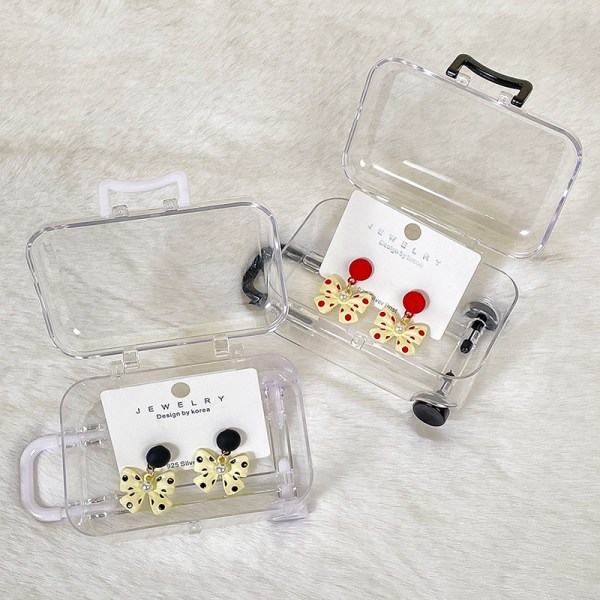 Mini resväska stil förvaringslåda Smycken förvaringsväska Case N S-Transparent&White