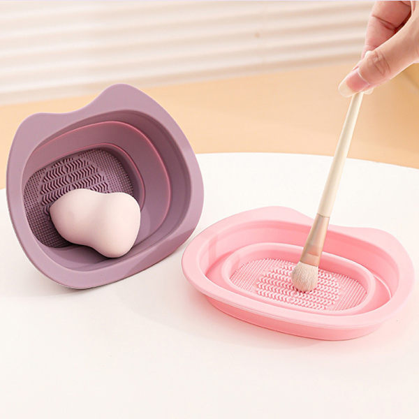 Makeup Brush Cleaner Scrubber Board Pad Tvättmatta Vikbar Sil Gray