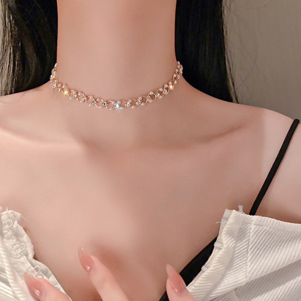 Nytt mode Choker Halsband Inläggningar Rhinestone Pearl Necklace