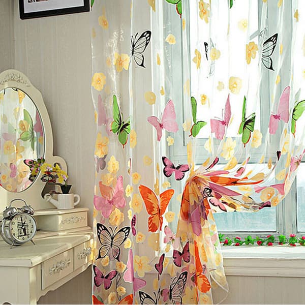 1 X Butterfly Print Skir Gardin Panel Fönster Balkong Tyll Ro