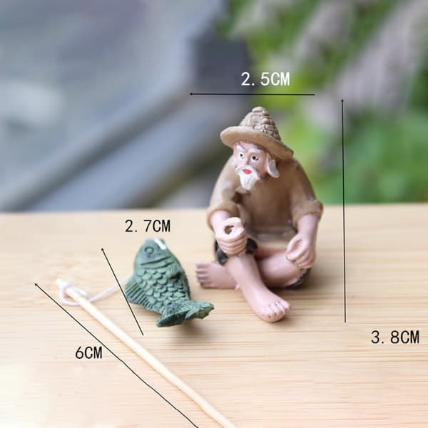Fiske Old Man Resin Figur Staty Trädgård Prydnad Micro-Lands