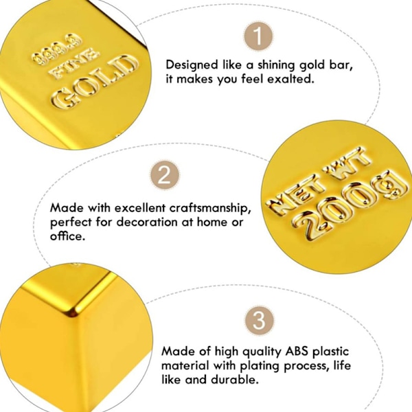 Plast Gold Bullion Simulerad Golden Brick Glittrande Guld B