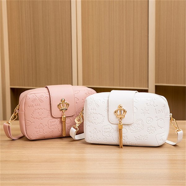 Kvinnor Pu- print tofs Crossbody-väskor Mode Casual Sol White