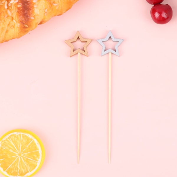 50st Star Shape Bambuspett Cocktailval Buffé Frukt Cu Gold