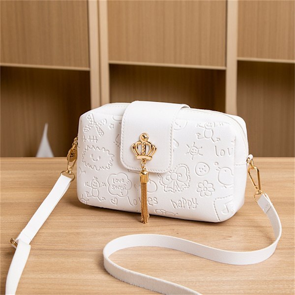 Kvinnor Pu- print tofs Crossbody-väskor Mode Casual Sol White