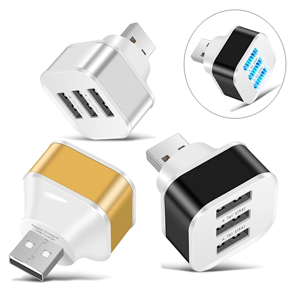 Bil USB Charging Extender 2.0 3-ports Extended USB Splitter Silver