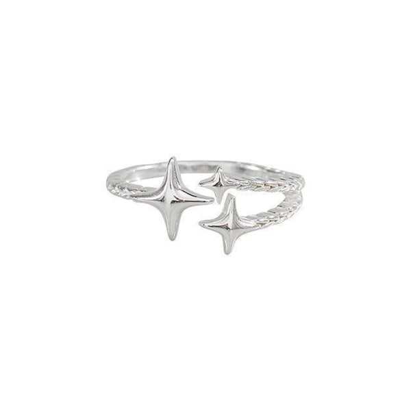 n Stil Silver Color Ins Star Rings Enkelt mode justerbart F