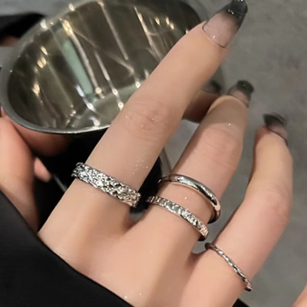 3st Mode Vintage Punk Justerbara Finger Ringar Silver Färg