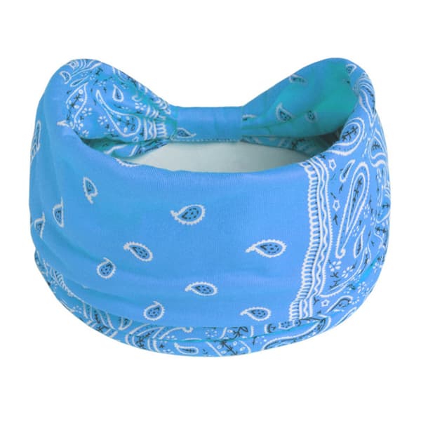 Boho Knot Turbans Yoga Elastic Head Wrap Printed Pannband Sky blue