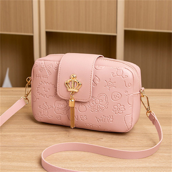 Kvinnor Pu- print tofs Crossbody-väskor Mode Casual Sol Pink