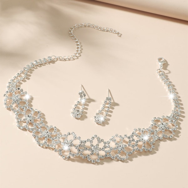 Fashion Crystal Bride Smycken Set Rhinestone Silverpläterad hals 1Set