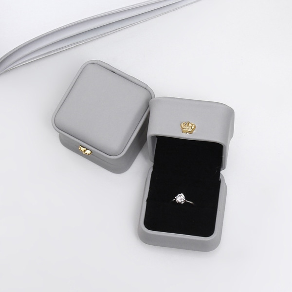 Hög kvalitet fyrkantiga PU-örhängen Ring Box Smycken Gray